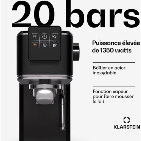 Klarstein SteelPresso Touch Slim Machine à expresso 20 bars, 1350 W, buse vapeur, réservoir 1,2