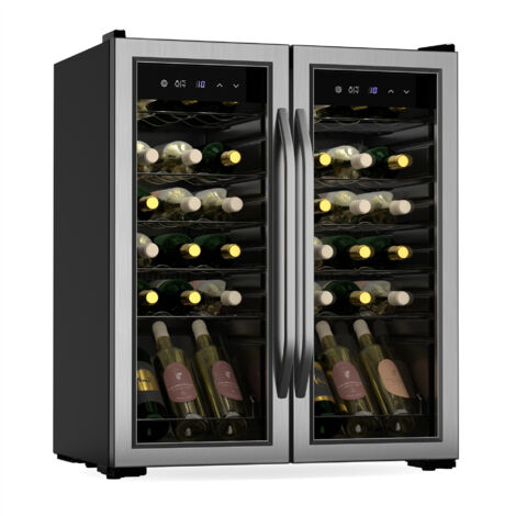 Klarstein Vinamour Cave à vin 2 zones - 36 bouteilles, 5-18°C, commande tactile, éclairage LED, pose libre, protection UV, inox double porte