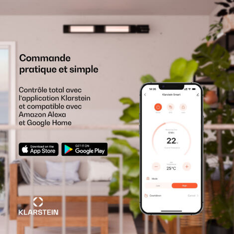 Chauffage Infrarouge Extérieur Klarstein 2000W - Sur Pied Ou Mural - 8 Niveaux, Télécommande, étanche IP65 - Jusqu'à 15m²
