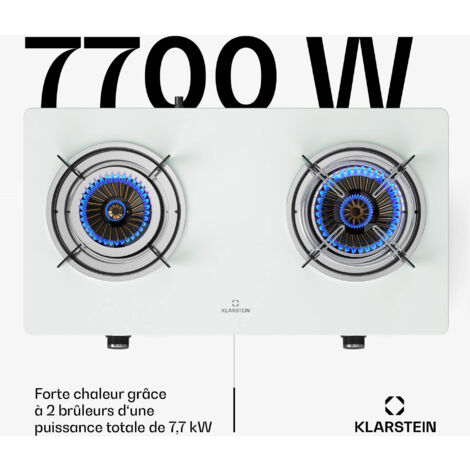Réchaud Gaz Double Brûleurs 6.4 KW Vitrocéramique - Portable, Piézo, Intérieur/Extérieur/Camping
