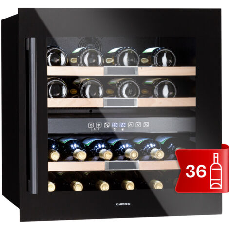 Klarstein Cave a Vin Encastrable, Caves à Vin de Conservation de 85L, Porte en Verre, Cave a Vins à Double Zone, Bar Int/Ext, Frigo Vin Bizone, Cave a Vin de Vieillissement, Cave à Vin 36 Bouteilles