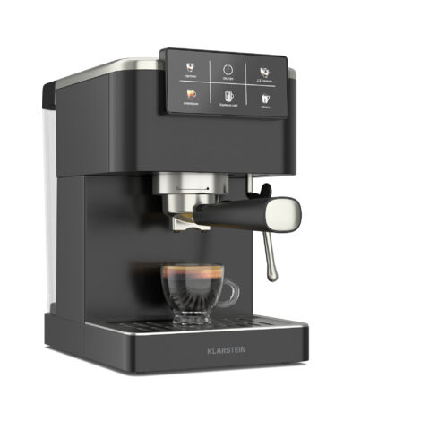 Klarstein – Cafetière expresso 1350W – 20 bars – Écran tactile – Mousseur à lait – Réservoir 1,5L en acier inoxydable – Prépare 1 ou 2 expressos