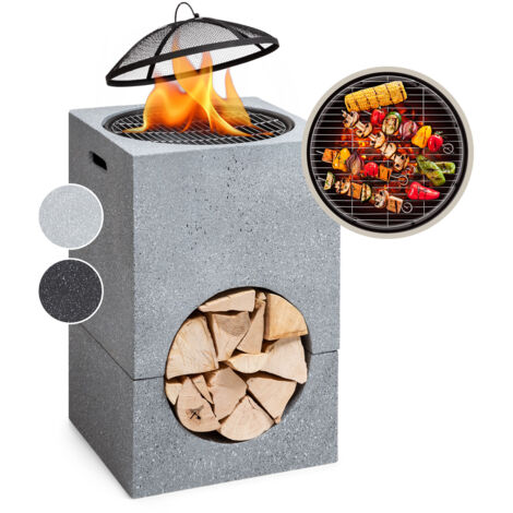 Blumfeldt Brasero Exterieur pour le Jardin, Brasero Plancha Portable avec Grille de BBQ, Pare-Etincelles et Bol en Acier, Brasero Barbecue avec Foyer pour le Camping, Brûleur à Bois, 50 x 75 x 50 cm