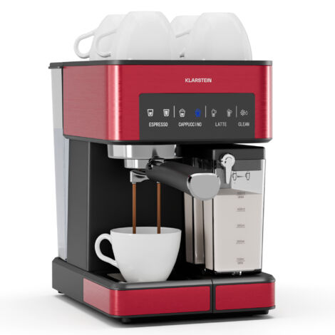 Klarstein – Machine à expresso 1350W 20 bars – Mousseur à lait inox – Réservoir 1,8L amovible – Compatible café moulu et dosettes – Panneau tactile