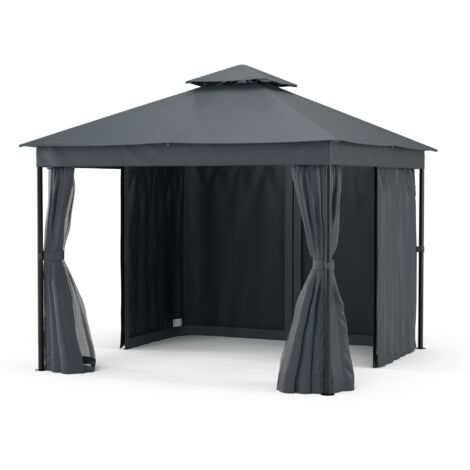Blumfeldt – Tonnelle de jardin 3x3 avec double toit et moustiquaires – Armature métallique résistante – Rideaux inclus – Protection solaire UV30+ (1/5)