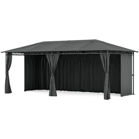 Blumfeldt Mondo Tonnelle 3x6 Cadre Acier, avec Rideaux, Résistant Intempéries, Tonnelle de Jardin Extérieur, Facile à Assembler, Gris Foncé
