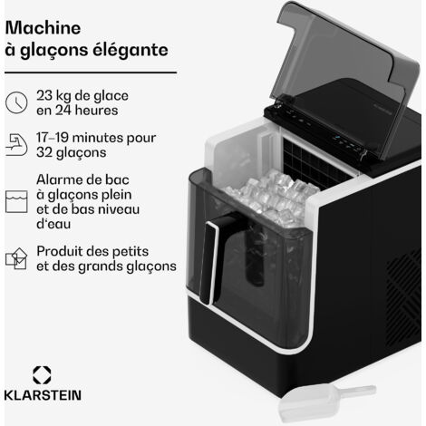 KLARSTEIN Machine à Glaçons Acier Inoxydable - 15 Kg/h, Réservoir 3,5 L, Pieds à Ventouse, Idéale Pour Fêtes Et Événements