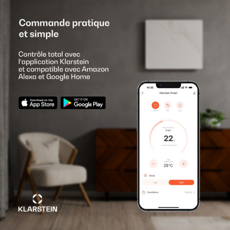 Radiateur Infrarouge Mural Klarstein 360W - Chauffage Électrique Plat - Économe, Silencieux - IP24