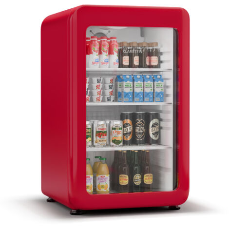 Klarstein Audrey Evo Réfrigérateur à boissons - 113 L, Porte à double vitrage, LED, Température 0-10°C, Design rétro, Classe Énergétique C, Pieds réglables, Rouge (1/5)