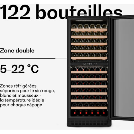 Cave à Vin 2 Zones Klarstein - 32 Bouteilles LED Tactile Encastrable - Classe F - 200 KWh/an