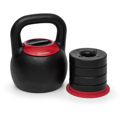 Klarfit Kettlebell réglable poids de 8 10 12 14 16 kg exercices maison Noir & Rouge 