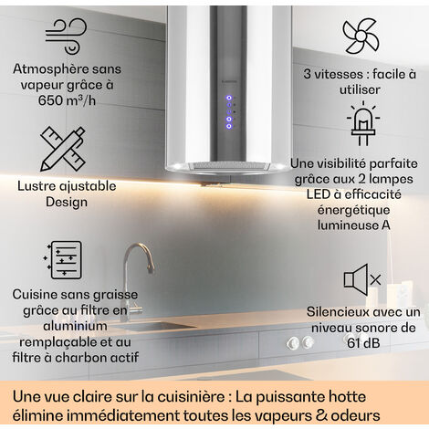 Beretta Hotte îlot 650m³/h 3 vitesses filtres inclus classe C - Inox