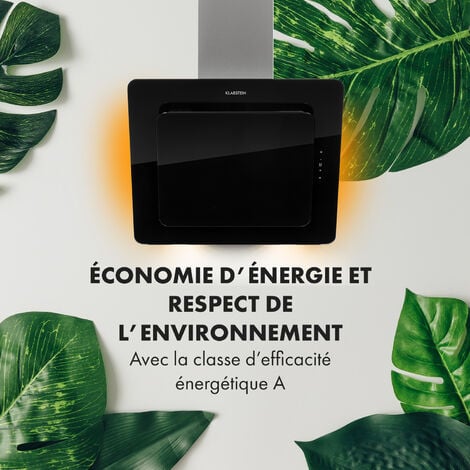 Klarstein Hotte Aspirante 60cm, Hottes de Cuisine Inclinées, Filtre de Hotte en Aluminium, Débit d'Air Puissant 595m³/h, LED, Ecran Tactile, Extracteur d'Air Silencieux, Hotte Efficace avec Evacuation