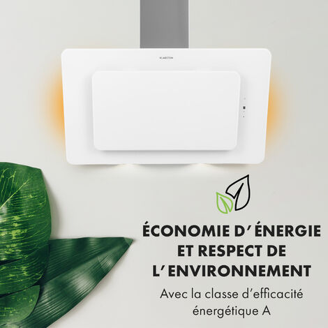 Klarstein Hotte Aspirante 60cm, Hottes de Cuisine Inclinées, Filtre de Hotte en Aluminium, Débit d'Air Puissant 595m³/h, LED, Ecran Tactile, Extracteur d'Air Silencieux, Hotte Efficace avec Evacuation