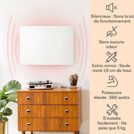 Klarstein Radiateur Infrarouge Mural, Chauffage Infrarouge 580W, Panneau Chauffant Infrarouge Puissant, Radiateur Electrique Extra Plat, Salle de Bain, Sans CO2, Faible Consommation d'Energie