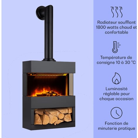 Cheminée électrique 1500W Effet feu de bois Thermostat réglable