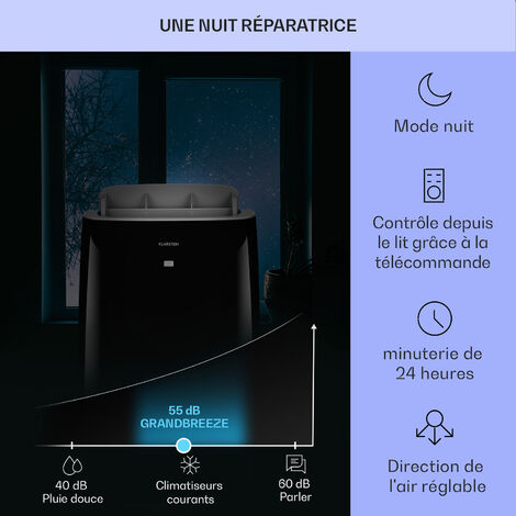 Klarstein Mini Climatiseur Mobile Silencieux 3 en 1, Mode Nuit