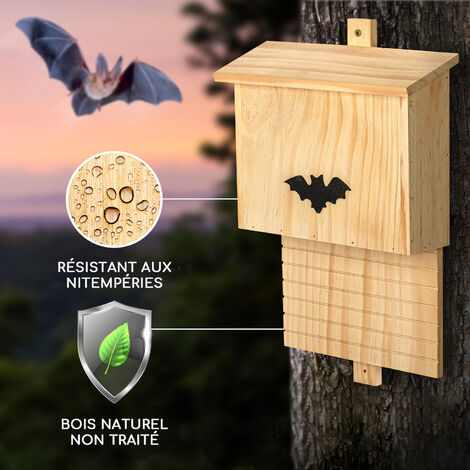 2 Chambers Abri Naturel Couleur et Bois Naturel Bat Box nid à Chauves-Souris Boîte hôtel pour Oiseaux Sauvages Nichoir à Chauve-Souris 