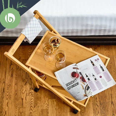 Chariot de service 2 étagères 4 roulettes 66x70x40,5cm (LxHxP) bambou