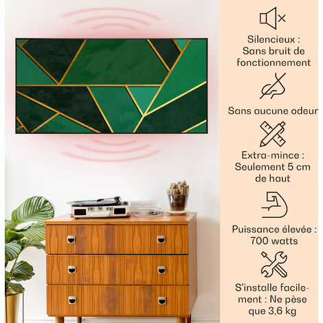 Chauffage Mural Infrarouge AREBOS 700W Avec Thermostat WiFi - Blanc, Dimensions 120x60.5x2.2 Cm - Neuf