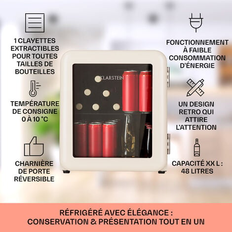 Klarstein Beersafe L Mini Frigo de Chambre pour Boissons, Petit Frigo  Silencieux, Mini Bar Intérieur, Petit Refrigérateur Camping, Stockage de  Bières, Vins, Boissons, Etagères Amovibles, 3-10°C, 47L : : Gros  électroménager