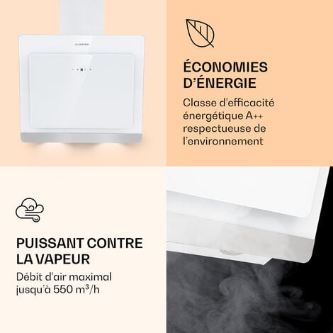 Klarstein Hotte Aspirante 60 cm, Hotte Aspirante Inclinée Silencieuse, Hotte de Cuisine 60cm avec Lampes LED, Débit d'Air Puissant 563m³/h, Efficacité Energétique A, Hotte avec Évacuation, Wi-Fi