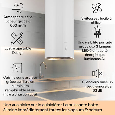 Hotte îlot KLARSTEIN Hotte d'îlot - Futurelight Smart - recyclage d'air - 420 m³/h - LED - Contrôle via app