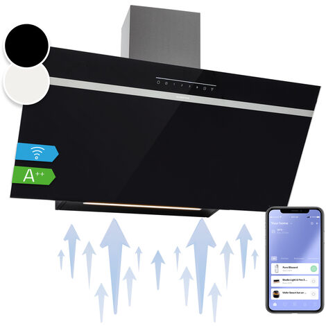 Klarstein – Hotte aspirante 90cm – Débit d'air 515 m³/h – Silencieuse avec éclairage LED – Wi-Fi – Installation murale – Filtres à charbon actif inclus