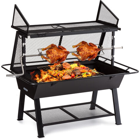 Blumfeldt – Rôtissoire barbecue Klarstein Milos Alto – Grille inox coulissante – Brochette manuelle – Housse de pluie – Dimensions 93x76x69cm