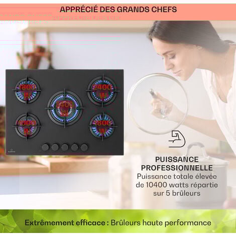 Klarstein Tables de Cuisson à Gaz, Plaque de Cuisson Gaz à 5 Brûleurs, Table de Cuisson Encastrable à 5 Feux de 10400W, Cuisiniere Gaz, Gaziniere Gaz avec Brûleurs en Acier Inoxydable, Cuisinières GPL