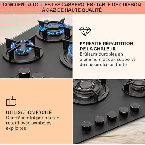 Klarstein Tables de Cuisson à Gaz, Plaque de Cuisson Gaz à 5 Brûleurs, Table de Cuisson Encastrable à 5 Feux de 10400W, Cuisiniere Gaz, Gaziniere Gaz avec Brûleurs en Acier Inoxydable, Cuisinières GPL