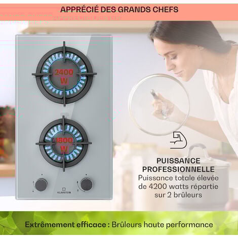 Klarstein Tables de Cuisson à Gaz, Plaque de Cuisson Gaz à 2 Brûleurs, Table de Cuisson Electrique à 2 Feux de 4200W, Cuisiniere Gaz, Gaziniere Gaz avec Brûleurs en Acier Inoxydable, Cuisinières GPL