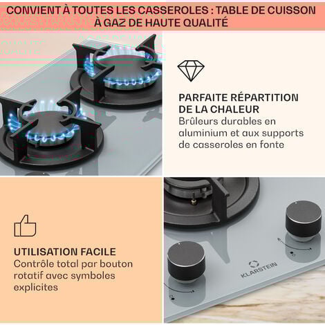 Klarstein Tables de Cuisson à Gaz, Plaque de Cuisson Gaz à 2 Brûleurs, Table de Cuisson Electrique à 2 Feux de 4200W, Cuisiniere Gaz, Gaziniere Gaz avec Brûleurs en Acier Inoxydable, Cuisinières GPL