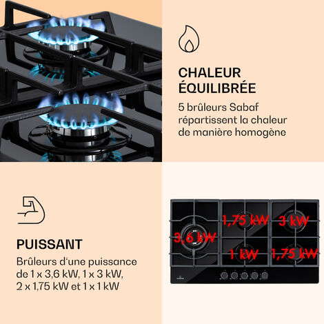 Klarstein Tables de Cuisson à Gaz, Plaque de Cuisson Gaz à 5 Brûleurs, Table de Cuisson Encastrable à 5 Feux de 11100W, Cuisiniere Gaz, Gaziniere Gaz avec Brûleurs en Acier Inoxydable, Cuisinières GPL