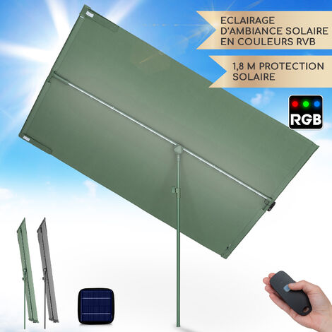 Blumfeldt – Parasol droit réglable 130-223 cm – Tissu polyester hydrofuge – Structure aluminium – Éclairage LED RGB solaire – Protection UV étanche