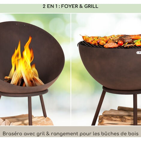 WOLTU Brasero Extérieur. Braséro Barbecue Bol à Feu Foyer Extérieur .avec  Pince de Cuisine. pour Camping