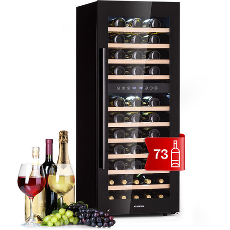 Klarstein Cave a Vin, Réfrigérateur à Vin avec Porte en Verre, Cave à Vin de Vieillissement, Double Zone, Prosecco, Bière, Ecran Tactile, Réfrigérateur Bar, Frigo, Protection UV, 5-18°C, 73 Bouteilles