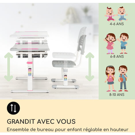 Bureau Enfant 3+ Ans, Table Enfant Avec Chaise Ergonomique, Bureau De Pin Enfant Avec Rangment Pour Chambre Et Salle Etude Charge 75 55 Kg Rose 96643356