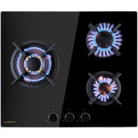Klarstein – Plaque de cuisson gaz 3 foyers – Brûleur wok 3,4 kW – Allumage électrique – Surface vitrocéramique facile à nettoyer – Compatible GPL/GN