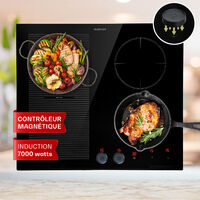 Klarstein – Plaque induction vitrocéramique 7000W – 4 feux avec zone flexible 2500W – Sécurité enfant – Minuterie – Panneau tactile amovible