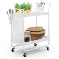Klarstein – Desserte de cuisine sur roulettes 69x41cm – Chariot de rangement en métal – 2 niveaux avec paniers et crochets – Capacité 15kg par étagère