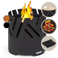 Blumfeldt Brasero Exterieur pour le Jardin et Terrasse, Brasero Grill Portable, Couverture Pluie, Bol en Acier, Brasero BBQ Rond avec Foyer Camping, Brûleur à Bois, Résistant Intempéries, Tisonnier No