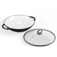 ToCi Wok Poele Wok Induction avec Couvercle Woks et Poêles à Frire Émaillés Wok en Fonte Poignées Grand Wok Antiadhésif et Profond pour Plaque Cuisine à Induction Vitrocéramique Gaz Electrique Noir