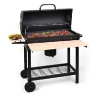 Barbecue à charbon de bois en acier et bois Noirbois 88.00 BBQ Barbecue à charbon rectangle 62 x46 cm à roulettes