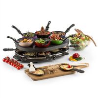 Wok électrique 1200 W – Plaque en granit naturel – 8 poêlons antiadhésifs – Pour raclette, fondue et grill de table – Oneconcept