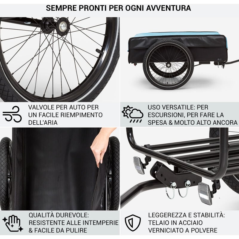 klarfit Companion L - Rimorchio da bici, carrello, 40 kg/50 litri,  pneumatici da 16