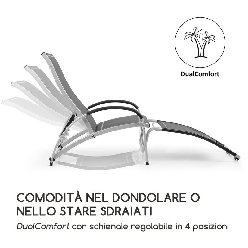 blumfeldt Beverlywood Struttura in Alluminio Grigio Lettino Prendisole Sedia a Dondolo Materiale: 70% PVC e 30% Poliestere Comfort Mesh DualComfort Schienale Regolabile a 4 Vie 