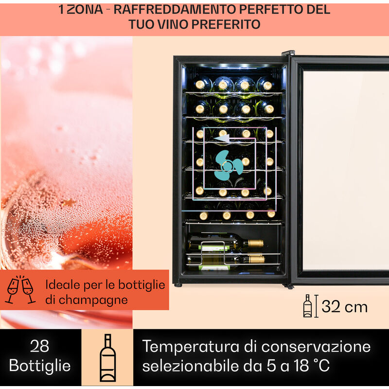 Klarstein Cantinetta Vino Frigorifero Enoteca 74L Touch Control 28 Bottiglie Classe G Nero 