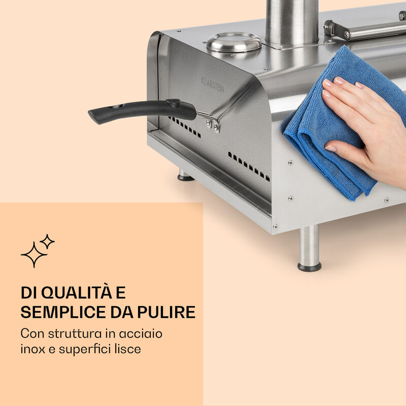 Diavolo, forno a pellet per pizza, incl. pietra refrattaria, termometro,  acciaio inox