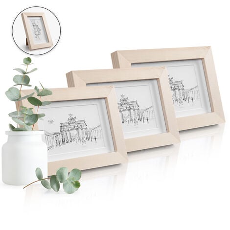 Casa Chic Edinburgh - Set di 3 cornici, rettangolari, 14 x 9 cm, foto,  passepartout, legno